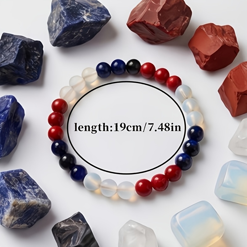 2pc Red Blue White Elastic Cord Bead Bracelets, Bohemian Style